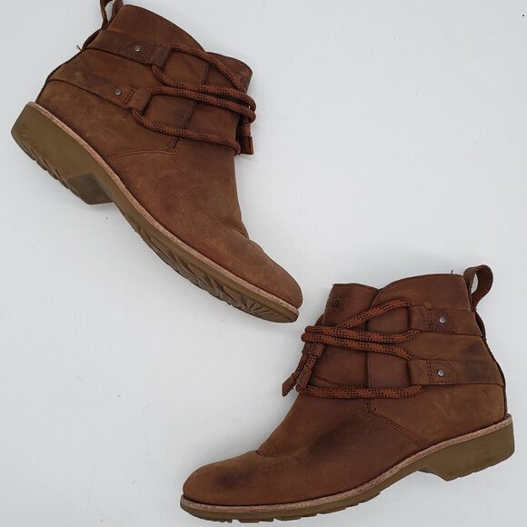 Teva De La Vina Dos Shorty Brown Leather Drawstring Ankle Boot Women’s 6 Shoes - Picture 1 of 12